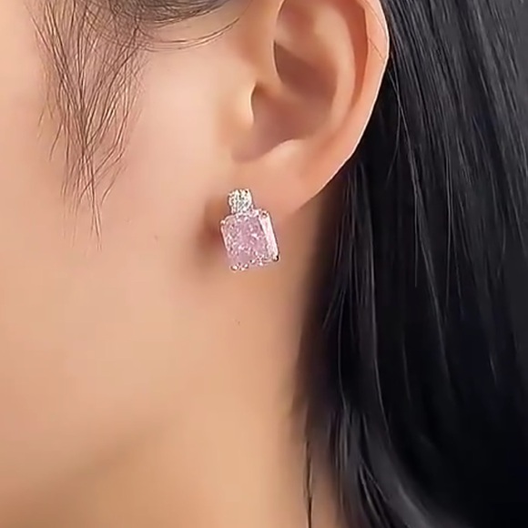 3.5ct Pink Sapphire Radiant Cut Earrings - Picture 8 of 15